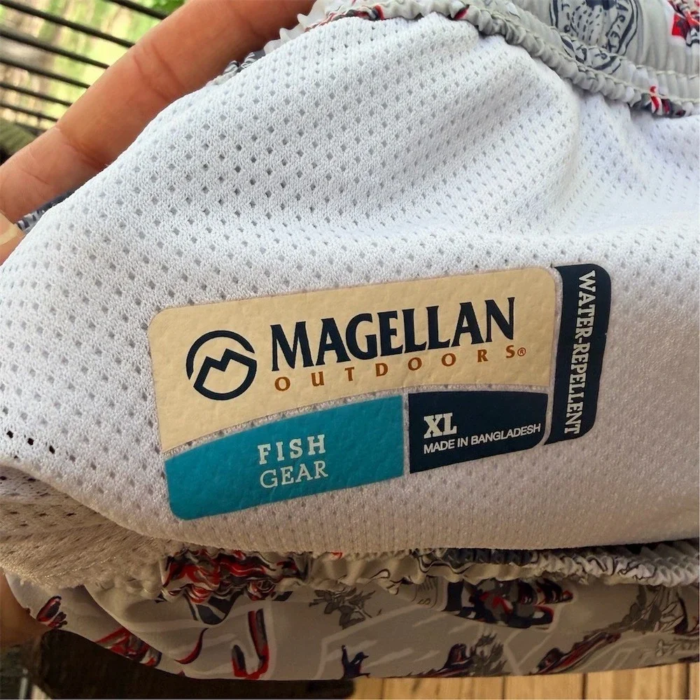 Magellan‎ Outdoors Men's Board Shorts Swim Trunks Gray Texas Print XL Lined
